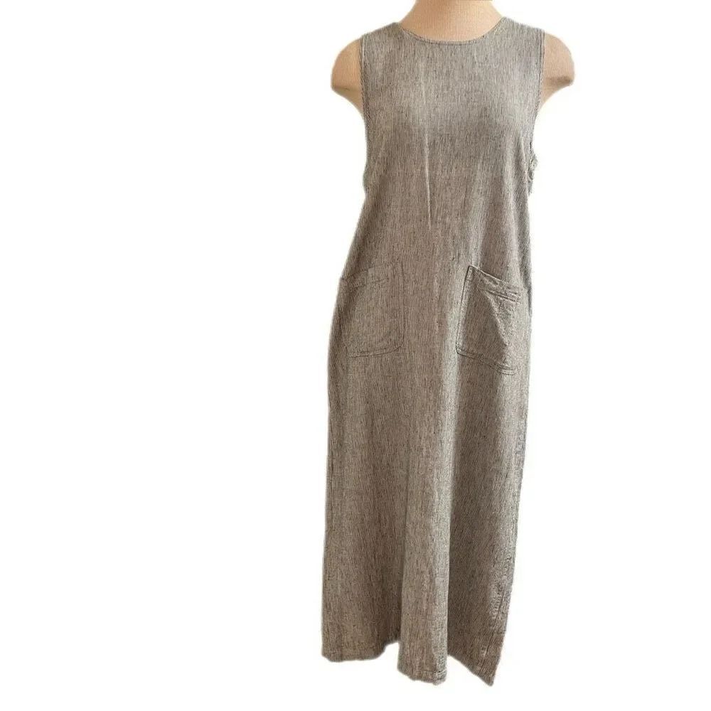 Chico’s Design Black Grey VTG Linen Dress Size 1 US Medium